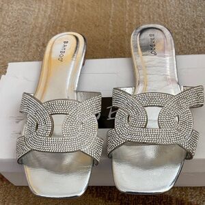 BAMBOO Silver Rhinestone Slide Sandals